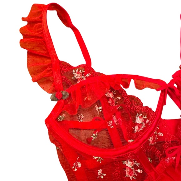For Love & Lemons Red Lace & Mesh Underwire Bustier Bra SZ. XXS - Picture 7 of 16
